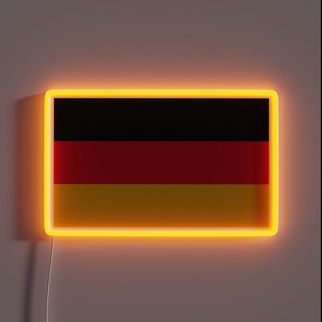 Vibrant German national flag design in radiant multicolor neon light