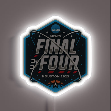 Final Four 2023 neon sign — Houston showdown, glowing with game-day energy.