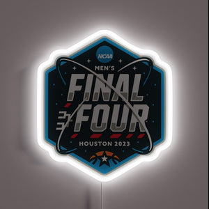 Final Four 2023 neon sign — Houston showdown, glowing with game-day energy.