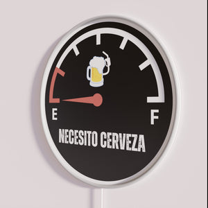 Neon beer bar decoration with colorful 'Necesito Cerveza' LED signage.