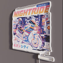 Load image into Gallery viewer, Nightride RGB neon sign, side view with lights off showing acrylic backing and LED tube