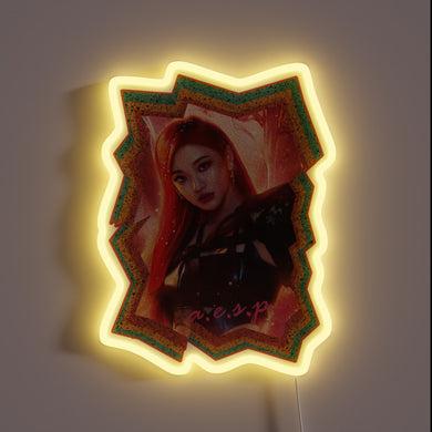 Vibrant Aespa-inspired K-pop neon sign with retro color oil paint design.