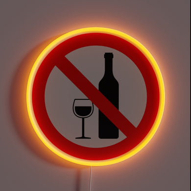 Eye-catching no-alcohol policy indicator in vibrant RGB neon colors.