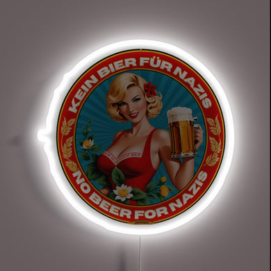 Anti-Nazi propaganda statement in bold, colorful electric sign design.