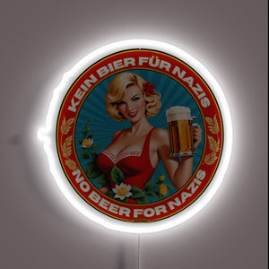 Anti-Nazi propaganda statement in bold, colorful electric sign design.