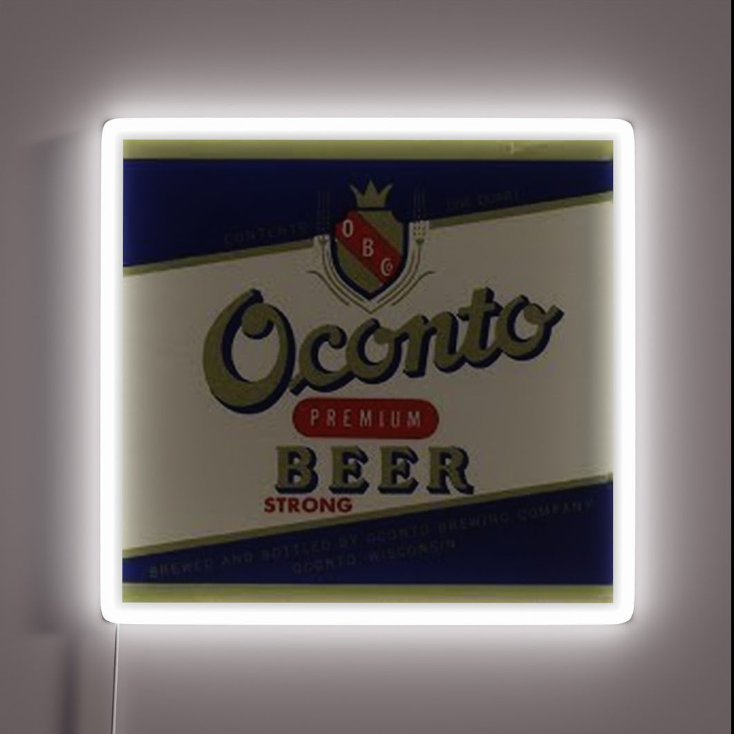 RGB illuminated sign featuring Oconto Premium Beer logo design