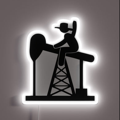 Vintage oil field worker meets modern city nightlife in bold letters