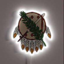 Load image into Gallery viewer, Neon sign of Oklahoma state emblem with white glow.
