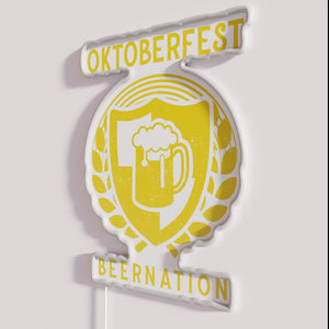 Vibrant Neon Oktoberfest Beernation Sign Perfectly Captures Party Atmosphere and Fun.