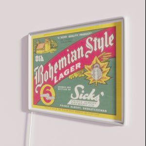 Vintage Bohemian inspired lager brewery bar pub decor neon lighting