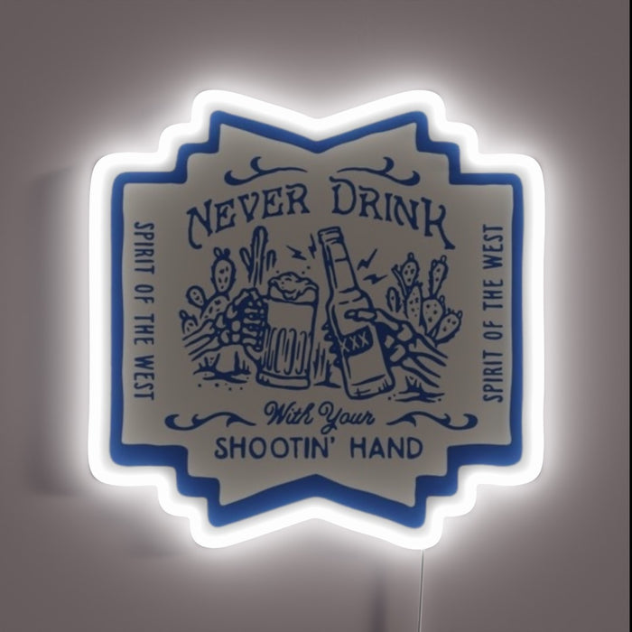 Neon warning sign with vintage humor and colorful western design