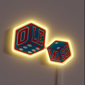 Vibrant neon sign displays colorful Ole Miss Beer Die logo.