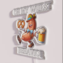 Load image into Gallery viewer, Laughing at Oktoberfest Wurst Humor Neon Sign for Sausage Lovers