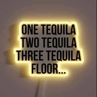 Eye-catching RGB illuminated sign with numbers One Two Three on floor.