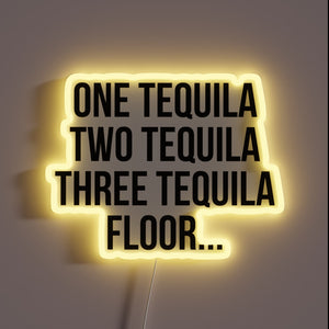 Eye-catching RGB illuminated sign with numbers One Two Three on floor.