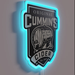 Retro-style original Cummin's Cider brand logo RGB LED neon signage.