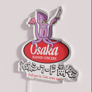 Vibrant RGB neon sign featuring Osaka Seafood Concern logo style design