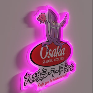 Elegant Osaka-inspired neon sign adds vibrant seafood restaurant ambiance instantly