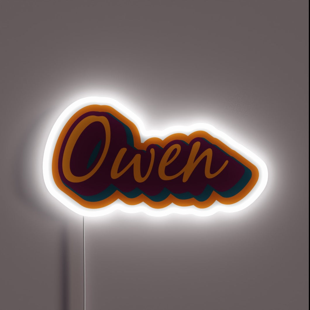 Vibrant retro style neon sign featuring name in bold orange.