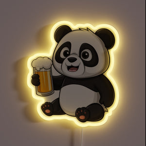 Neon Bar Sign: Color-Changing RGB LED Panda Beer Drinking Humor Decoration