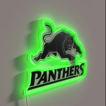 Load image into Gallery viewer, Neon sign featuring iconic Panthers logo in bold, vibrant colors.