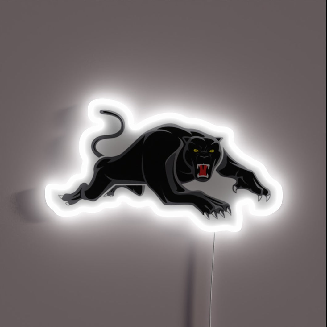 Neon Panther Mountain Logo Sign with Vibrant RGB Color Accents