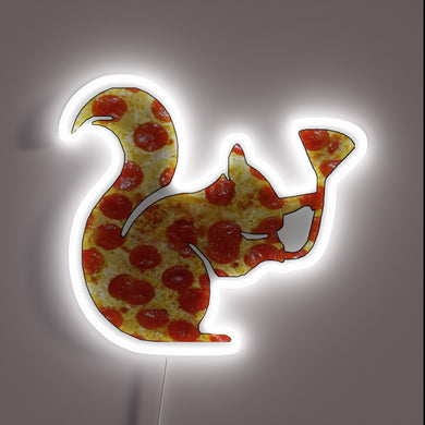 Vibrant RGB Neon Sign Featuring A Pizza Loving Squirrel