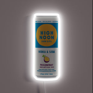 Bright, refreshing, and bold – this neon sign captures the essence of a High Noon Passionfruit can, glowing with crisp white light and perfect for any fan of summer sips and good vibes.