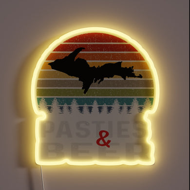 Neon Sign with Colorful Upper Peninsula of Michigan Beer Pasty Logo
