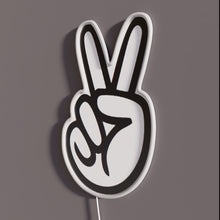 Load image into Gallery viewer, Peace Sign RGB neon sign, side view with lights off showing acrylic backing and LED tube