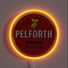 Load image into Gallery viewer, Bold and classic, the Pelforth Brune neon sign features the iconic pelican logo with deep red tones and glowing amber light – a must-have for fans of French beer tradition.