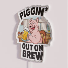 Load image into Gallery viewer, Vibrant Neon Sign Piggin Out on Brews Restaurant Decorations Illumination