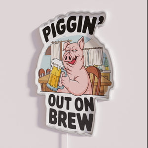 Vibrant Neon Sign Piggin Out on Brews Restaurant Decorations Illumination