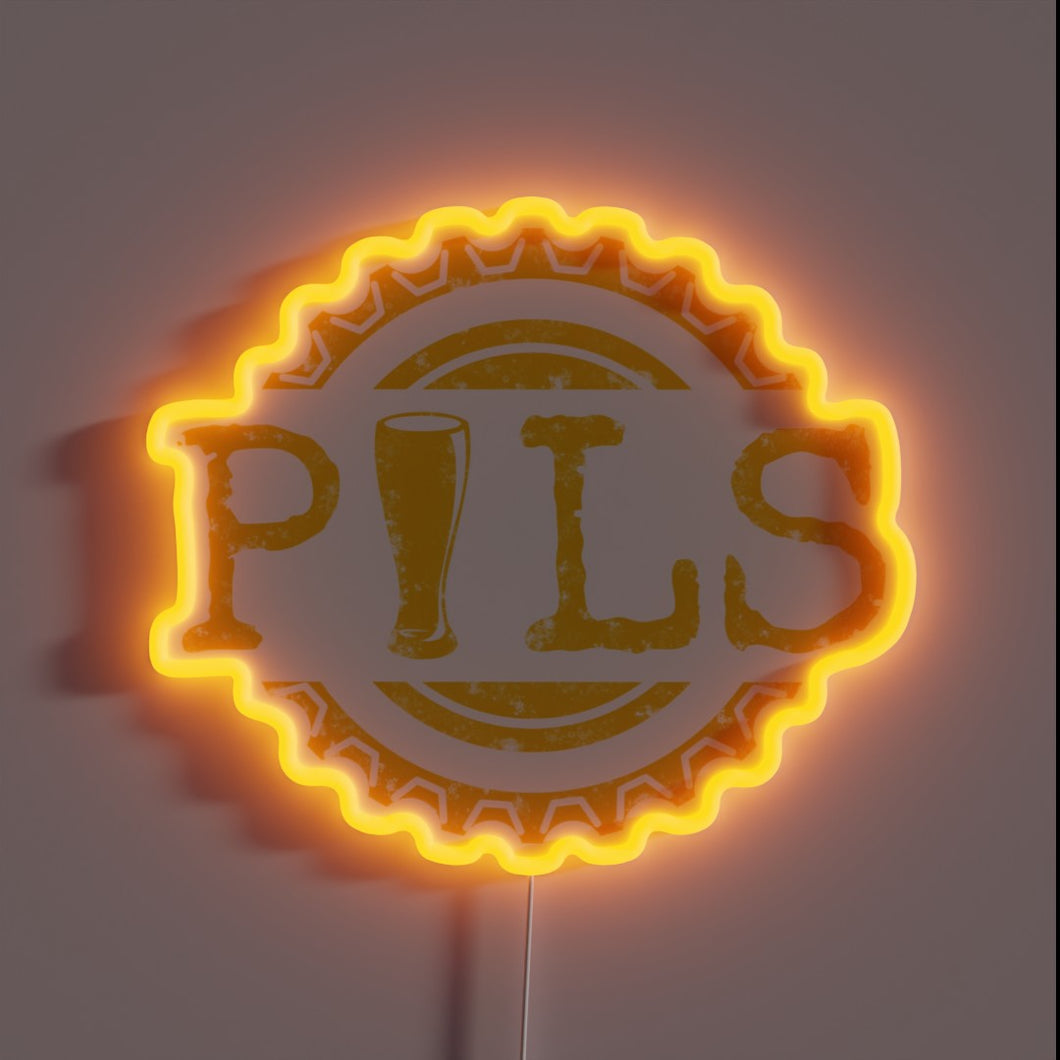 Neon Sign Displaying Bright Yellow RGB Color for Pilsner Bar