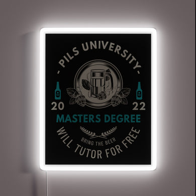 Pils University RGB neon lighted logo wall decoration accent piece.