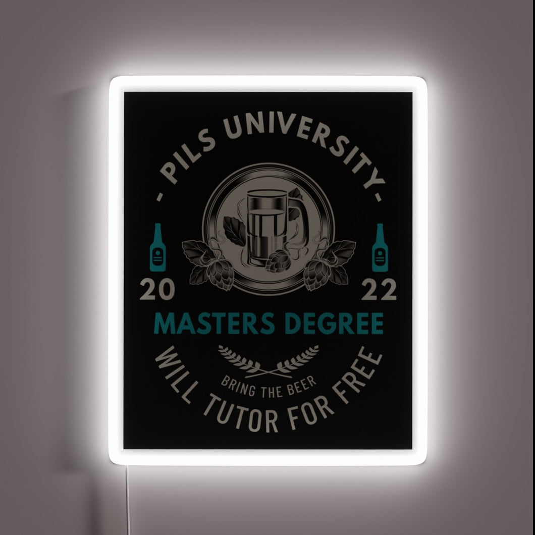 Pils University RGB neon lighted logo wall decoration accent piece.