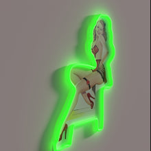 Load image into Gallery viewer, Retro-inspired pin-up girl design with colorful RGB neon accents shining.