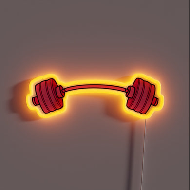 A neon pink barbell glowing with fiery orange — perfect for turning your gym gains into wall art!