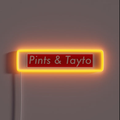 Vibrant pints and tattoo logo illuminated RGB neon bar decoration.