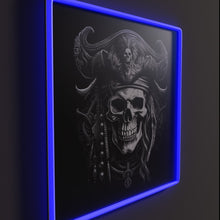 Load image into Gallery viewer, Pirate Skull Captain RGB neon sign, side view lit showing the depth of the acrylic sign