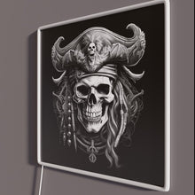 Load image into Gallery viewer, Pirate Skull Captain RGB neon sign, side view with lights off showing acrylic backing and LED tube