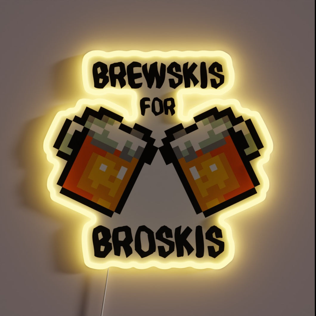 Vibrant pixel art beer mugs with RBG neon illuminated handles.