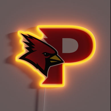 Plattsburgh Cardinals neon sign — bold school pride in glowing red.