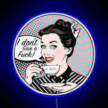 Load image into Gallery viewer, Pop Art retro woman IDGAF feminist Sticker RGB neon sign blue