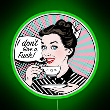 Load image into Gallery viewer, Pop Art retro woman IDGAF feminist Sticker RGB neon sign green