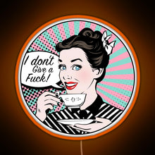 Load image into Gallery viewer, Pop Art retro woman IDGAF feminist Sticker RGB neon sign orange