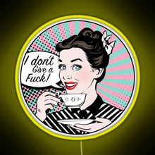 Load image into Gallery viewer, Pop Art retro woman IDGAF feminist Sticker RGB neon sign yellow