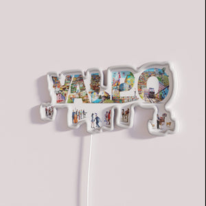 Colorful Neon Sign Featuring Iconic Valparaíso Landmark Map Illustration Design