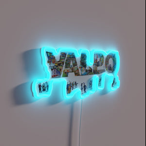 Vibrant neon sign of Valparaiso's colorful streets in Chile.