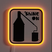 Load image into Gallery viewer, Vintage-inspired neon sign featuring Pot Still Moonshine logo in RGB.